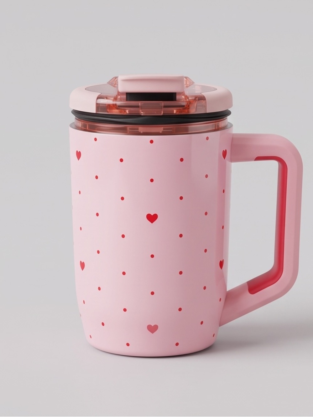 Pink Heart Insulated Travel Mug with Handle
